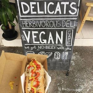 Vegan hotdog  at Planet Vegan in Sunshine Coast