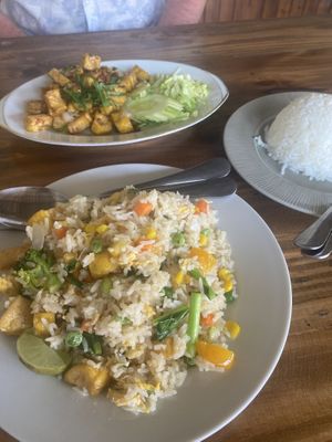 Veg fried rice and tofu, and garlic pepper tofu.   at The Chill in Trat