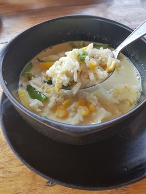 Green curry soup with rice  at The Chill in Trat