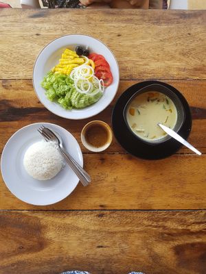 Salad, soup and rice at The Chill in Trat