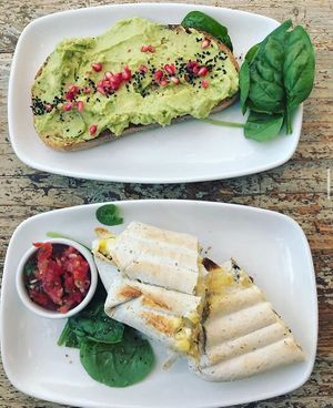 Avo Toast and Breakfast Burrito at Carmel by the Green in East London