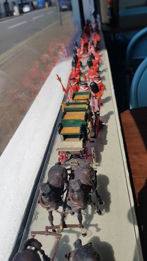 Soldiers in the window at Momo Cafe in South West London