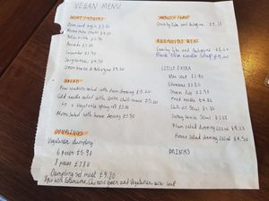 Handwritten vegan menu. at Momo Cafe in South West London
