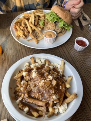 Poutine and chicken burger  at Chez Victor - St Paul in Quebec