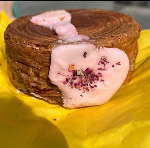 Vegan croll raspberry, vanilla cream and raspberry jam   at Arapina in South East London