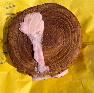 Vegan croll raspberry, vanilla cream and raspberry jam   at Arapina in South East London