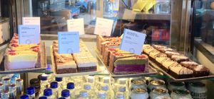 The cake shelf! All these are vegan and sugar free at Arapina in South East London