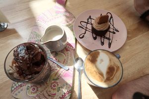 Iced chocolate, coffee and cake  at The Cardamom Pod in Broadbeach