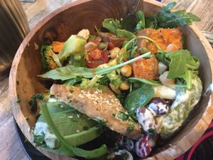 4 salads mixed. Tofu, potato, broccoli, avocado and much more at The Cardamom Pod in Broadbeach