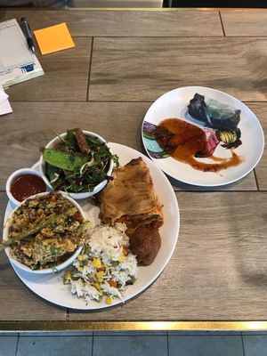 Tempeh salad, bean couscous, lasagne and rice roll. at The Cardamom Pod in Broadbeach