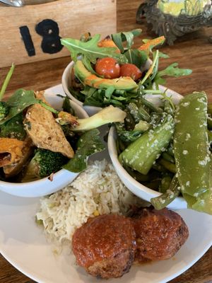 3 amazing salads, rice and kofta balls! at The Cardamom Pod in Broadbeach