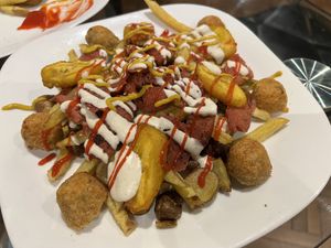 Salchipapas  at Go Green in La Paz