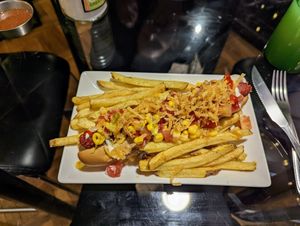 Bull Dog hotdog. at Go Green in La Paz