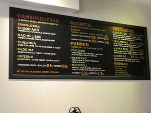 The menu on the wall. at Go Green in La Paz