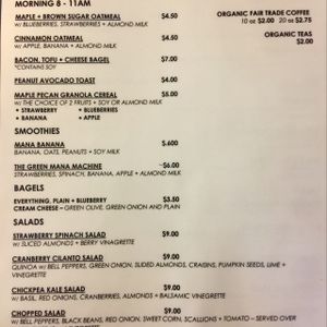 Menu 1 at Mana in Binghamton