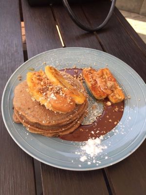 Burnt caramel pancakes - Vegan at Cafe Kumbuk Good Market in Colombo