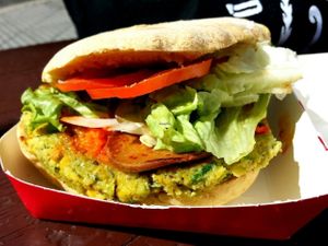 Chickpea burger! at Aguai Bio Vegano in Gran Canaria