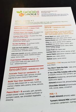 Vegan menu at Good Choice Kitchen in Ossining
