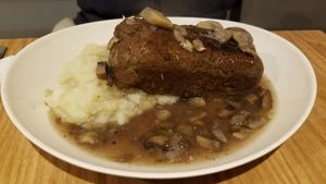 Lentil loaf with mushroom gravy and mashed potatoes at Good Choice Kitchen in Ossining