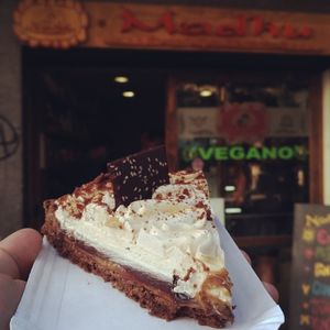 Manjarate pie [dulce de leche and chocolate] at Madhu in Santiago