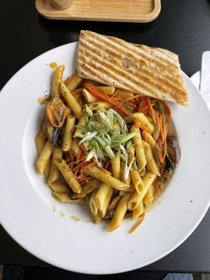 Maple Curry Veganized! 
Coconut Curry Base, Carrots, Peppers, Zucchini, Green Onion, Red Onion & Portobello Mushrooms 😋  at Black Spoon Bistro in North Sydney
