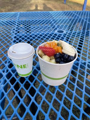 Açaí bowl and coffee at Little Fish Coffee in Koloa