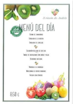 menu vegan at El Rincon de Andres in Malaga