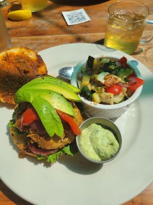 Fried portobello sando with sundried tomato spread and basil aoli. Vegan, baby. at The Westside Local in Kansas City