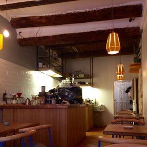A rare view of empty tables (just before the lunch crowd) at MANA in Aix-en-provence