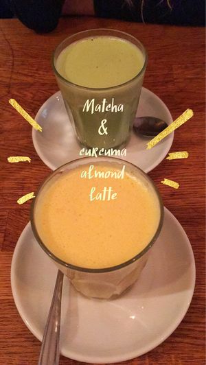 Matcha and curcuma almond latte at MANA in Aix-en-provence
