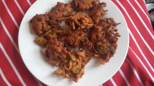 Onion, corriander & ajwan seed pakoras all by Hygge Food at The Cran in Glasgow