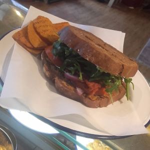 Hygges BRT plus A...bhacon, smashed advocado, homemade red pesto, smayo, rocket, tomato, red onion in a caramel rye bread... at The Cran in Glasgow