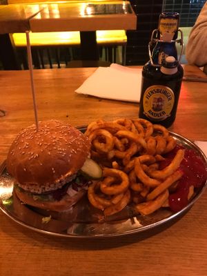 Beet burger and curly fries! at KreuzBurger - Rosenthaler in Berlin