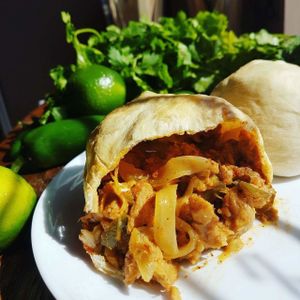 "Chicken" fajita pizza pocket! at The Hearty Hooligan in Hamilton