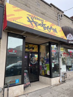 Outside #Veganuary at The Hearty Hooligan in Hamilton