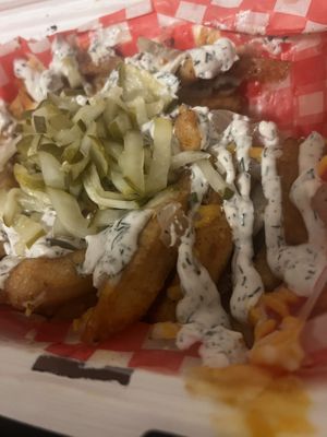 These pickle fries were very junk food-y but extremely tasty! I loved the seasoning they used which made this extra good!  at The Hearty Hooligan in Hamilton