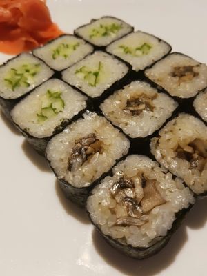 Shiitaki sushi and cucumber sushi. at ProSushi in Tver