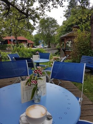 Soja-Cappuccino in the Garden at Cafe Villino  in Prien