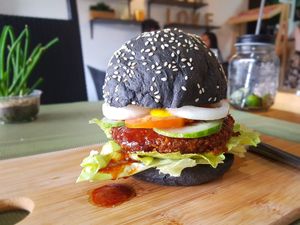 Mushroom burger at Lun-Haw Vegan Cafe in Cebu