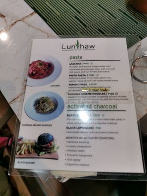 The menu at Lun-Haw Vegan Cafe in Cebu