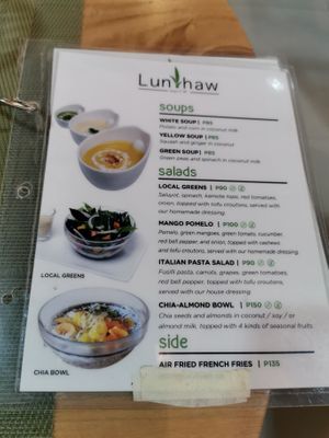 The menu at Lun-Haw Vegan Cafe in Cebu