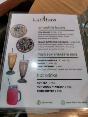 The menu at Lun-Haw Vegan Cafe in Cebu