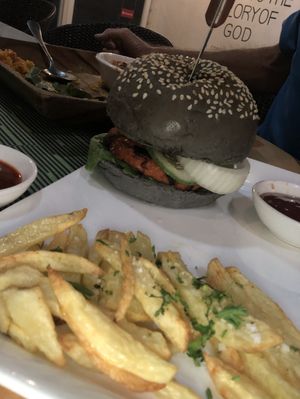 fries and burger at Lun-Haw Vegan Cafe in Cebu