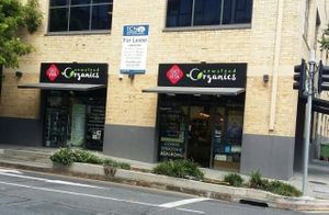 street front at Newstead Organics Store & Cafe in Newstead