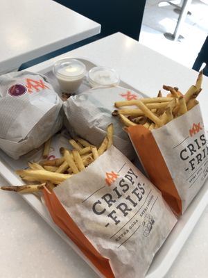Vegan burgers with fries and vegan mayo! 🤤 at MAX in Copenhagen