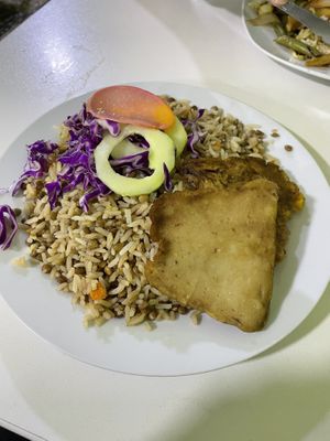 “Bistec” (seitan) w rice, lentils, some veg   at Vida Sana - Jr. Camaná in Lima