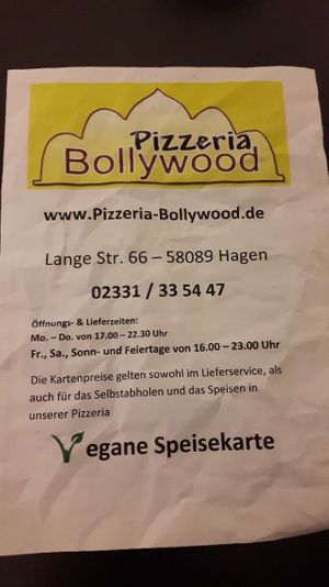 Vegan Menu at Pizzeria Bollywood in Hagen