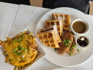 I ordered the Chicken Waffles and Jackfruit cheesy poutine. The rosemary sauce was very awesome. I really like everything except the Jack fruit that taste a bit sour.   at Hearts Choices - NorthEast in Calgary