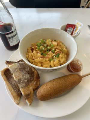 Mac and corn dog   at Hearts Choices - NorthEast in Calgary