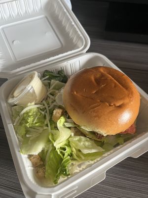 Bacon ranch burger with Caesar saladd  at Hearts Choices - NorthEast in Calgary